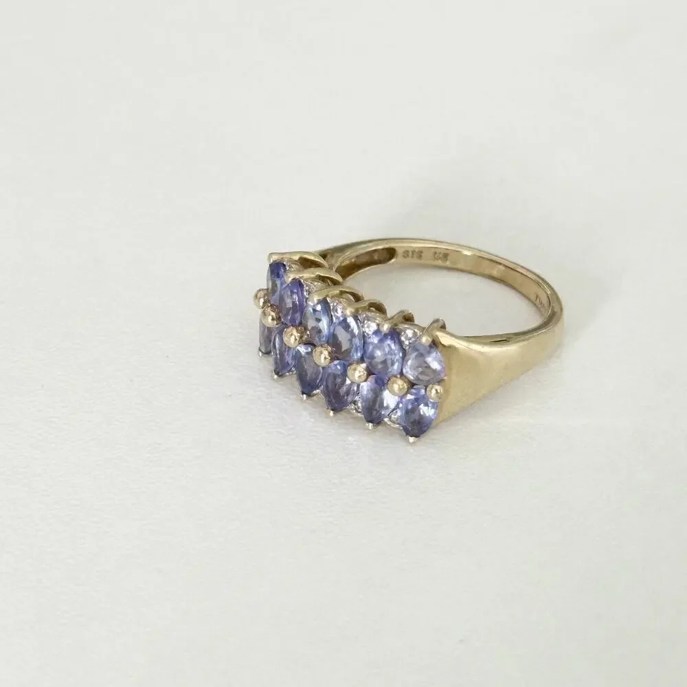 14K Yellow Gold Tanzanite Double Row & Diamond Ladies Band Ring Size 5.5